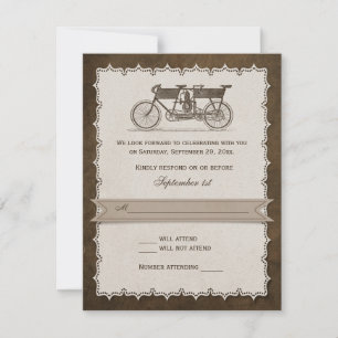 Antike Tandem-Fahrrad-Hochzeit RSVP aus dem 19. Ja Karte
