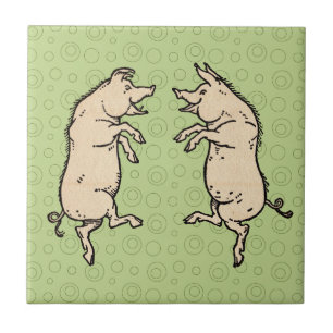 Antike Tanzschweine: Whimsical Vintag Piggy Jig Fliese