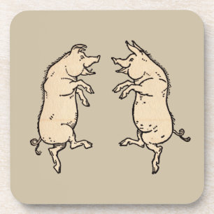 Antike Tanzschweine: Whimsical Vintag Piggy Jig Getränkeuntersetzer