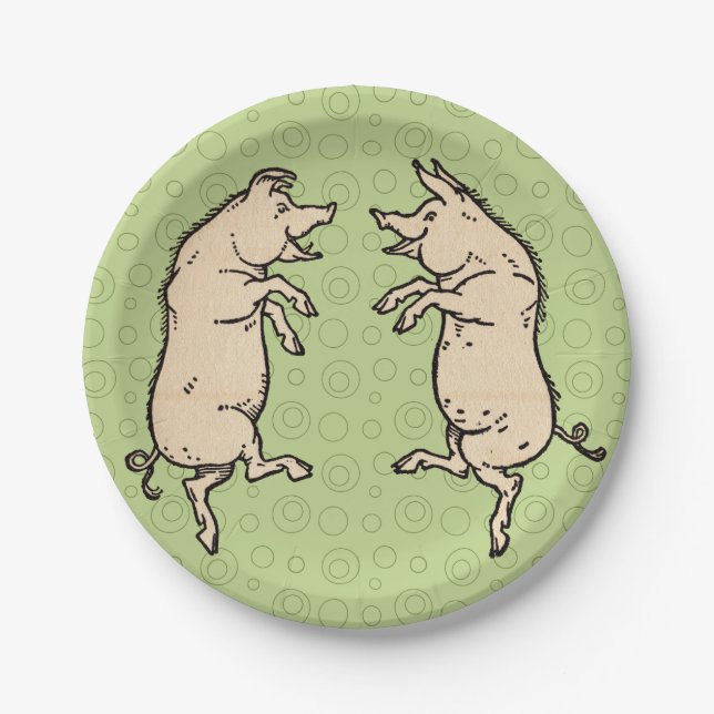 Antike Tanzschweine: Whimsical Vintag Piggy Jig Pappteller (Vorderseite)