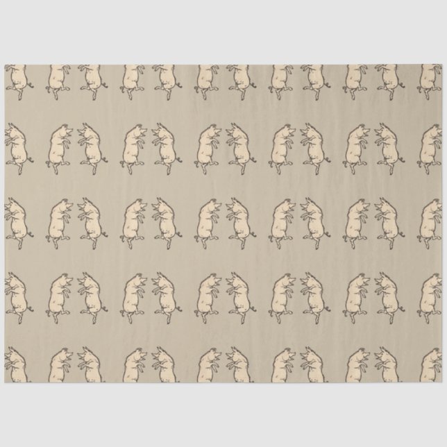 Antike Tanzschweine: Whimsical Vintag Piggy Jig Seidenpapier (Vorderseite)