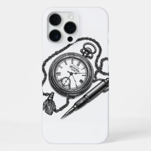 Antike Taschenuhr & Feder-Skizzenkunst iPhone 16 Pro Max Hülle