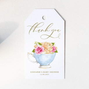 Antike Tasse Blumenstrauß Baby Shower Tee Geschenkanhänger