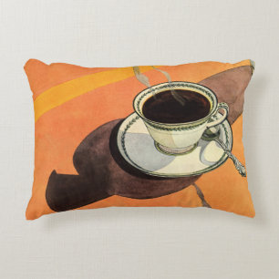 Antike Tasse Kaffee, Untertasse, Löffel, Retro-Din Dekokissen
