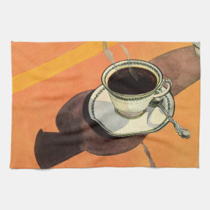 Antike Tasse Kaffee, Untertasse, Löffel, Retro-Din Geschirrtuch