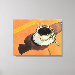 Antike Tasse Kaffee, Untertasse, Löffel, Retro-Din Leinwanddruck