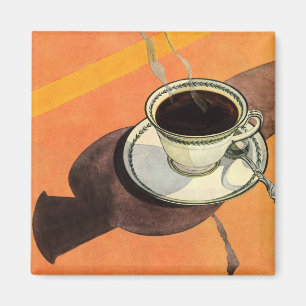 Antike Tasse Kaffee, Untertasse, Löffel, Retro-Din Magnet