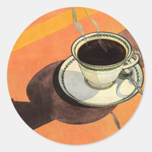 Antike Tasse Kaffee, Untertasse, Löffel, Retro-Din Runder Aufkleber