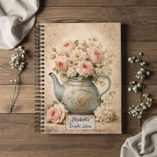 Antike Teekanne mit Rosen Notizbuch