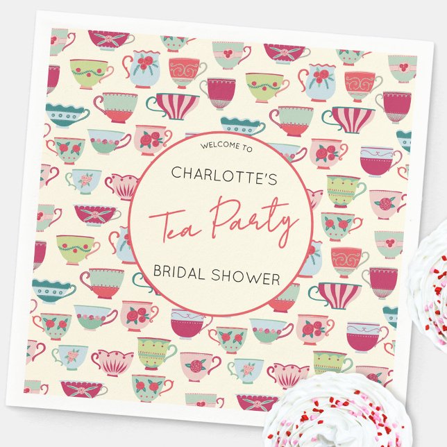 Antike Teeparty-Brautparty Serviette (Modern vintage teacup pattern personalized bridal shower tea party themed paper napkins)