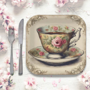 Antike Teetasse Blumige Hochzeitsdusche Teeparty Pappteller