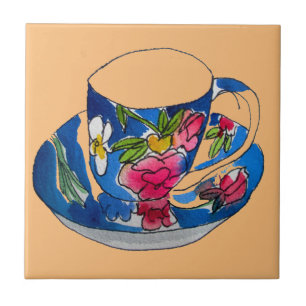 Antike Teetassen Original-Aquarell-Illustration Fliese