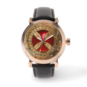 ANTIKE TEMPLAR CROSS Red Ruby Gem Armbanduhr