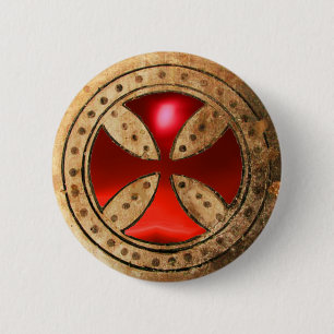 ANTIKE TEMPLAR CROSS Red Ruby Gem Button