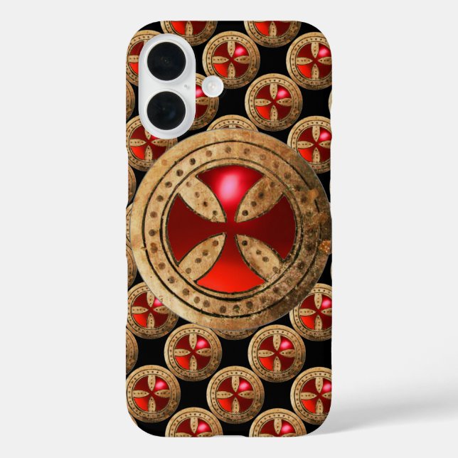 ANTIKE TEMPLAR CROSS Red Ruby Gem iPhone 16 Hülle (Rückseite)