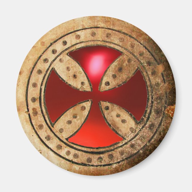 ANTIKE TEMPLAR CROSS Red Ruby Gem Magnet (Vorne)