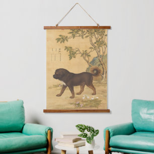 Antike Tibet-Dogge Kaiserliche chinesische Kunst Wandteppich Mit Holzrahmen