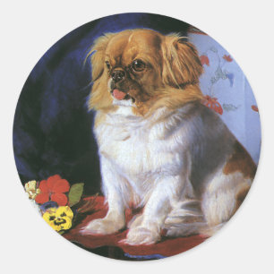 Antike Tiere, Spielzeug-Pekingeser-Hund Runder Aufkleber
