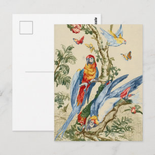 Antike tropische Papageien- und Schmetterlings-Fin Postkarte