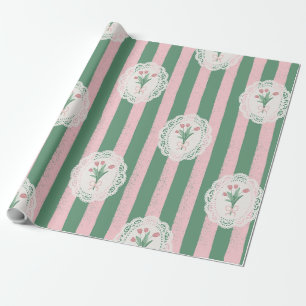 Antike Tulpe und pastellrosa Schleife Coquette Geschenkpapier