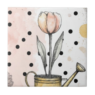 Antike Tulpen-Aquarell-Polka-Punkt-Kunst Fliese