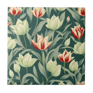 Antike Tulpen Botanisches Muster Fliese