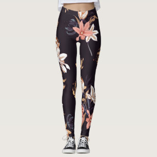 Antike Tulpen, dunkler violetter Hintergrund Leggings