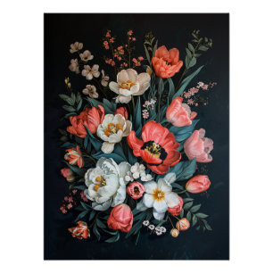 Antike Tulpen Farbige Malerei Decoupage Poster