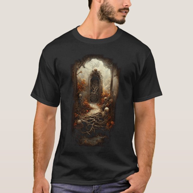 Antike Türe zu einem anderen dunklen Fantasieball T-Shirt (Vorderseite)