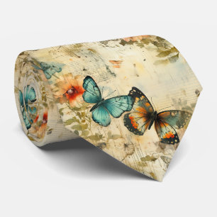 Antike Türkis Orange Schmetterling Floral Krawatte