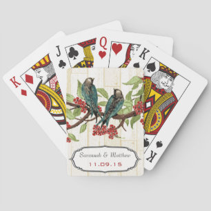 Antike Türkisfarbene Liebesvögel Hochzeitsgeschenk Spielkarten