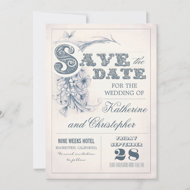 antike Typografie Save the Date Design (Vorderseite)