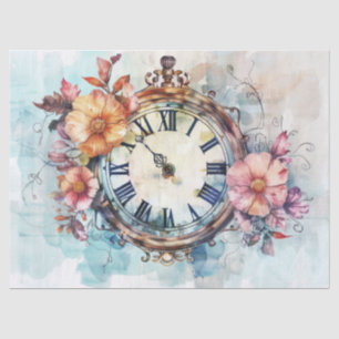 Antike Uhr mit Rosen und handschriftlicher Decoupa Seidenpapier