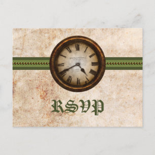 Antike Uhr RSVP-Postkarte, Grün Einladungspostkarte