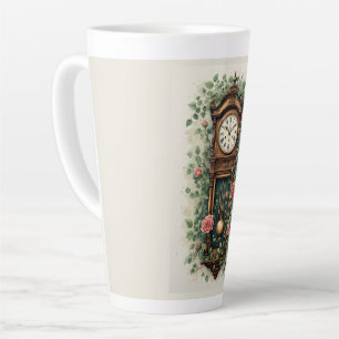 Antike Uhr umgeben von Rosen und Weinreben Milchtasse