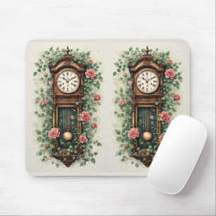 Antike Uhr umgeben von Rosen und Weinreben Mousepad