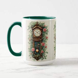 Antike Uhr umgeben von Rosen und Weinreben Tasse