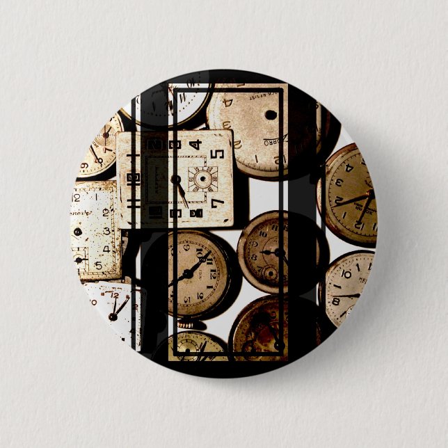 Antike Uhrenzifferblätter Steampunk Button (Vorderseite)
