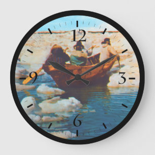 Antike USA Alaska Eskimo Jäger Große Wanduhr