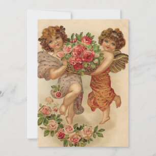 Antike Valentins Cherubs mit Blumen Feiertagskarte