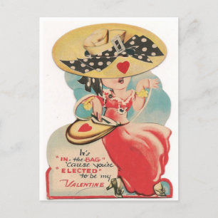 Antike Valentinskarte Dame mit großer Hut Postkarte
