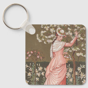 Antike Valentinskarte mit Blumenmotiv, viktorianis Schlüsselanhänger