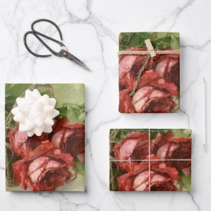 Antike Valentinstag Liebe, karmesinrote Rosen Geschenkpapier Set