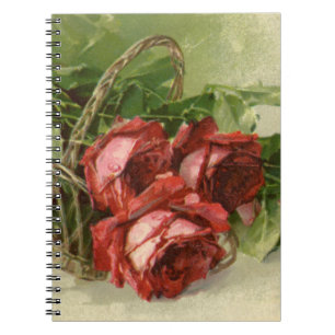 Antike Valentinstag Liebe, karmesinrote Rosen Notizblock
