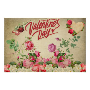 Antike Valentinstag-Rosen Poster