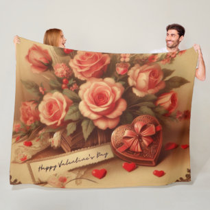 Antike Valentinstag-Schokoladen und Blumen Fleecedecke