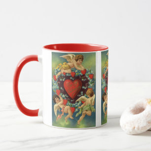 Antike Valentinstag, viktorianische Engelsherzen Tasse