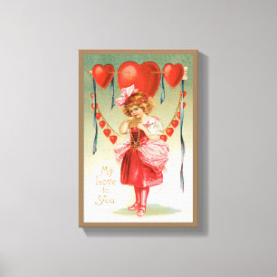 Antike Valentinstag, viktorianisches Mädchen mit H Leinwanddruck
