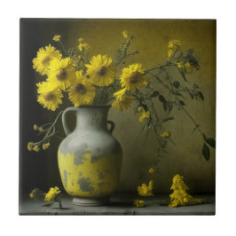 Antike Vase der gelben Blumen Fliese