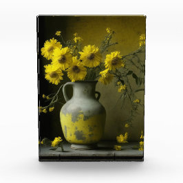 Antike Vase der gelben Blumen Fotoblock